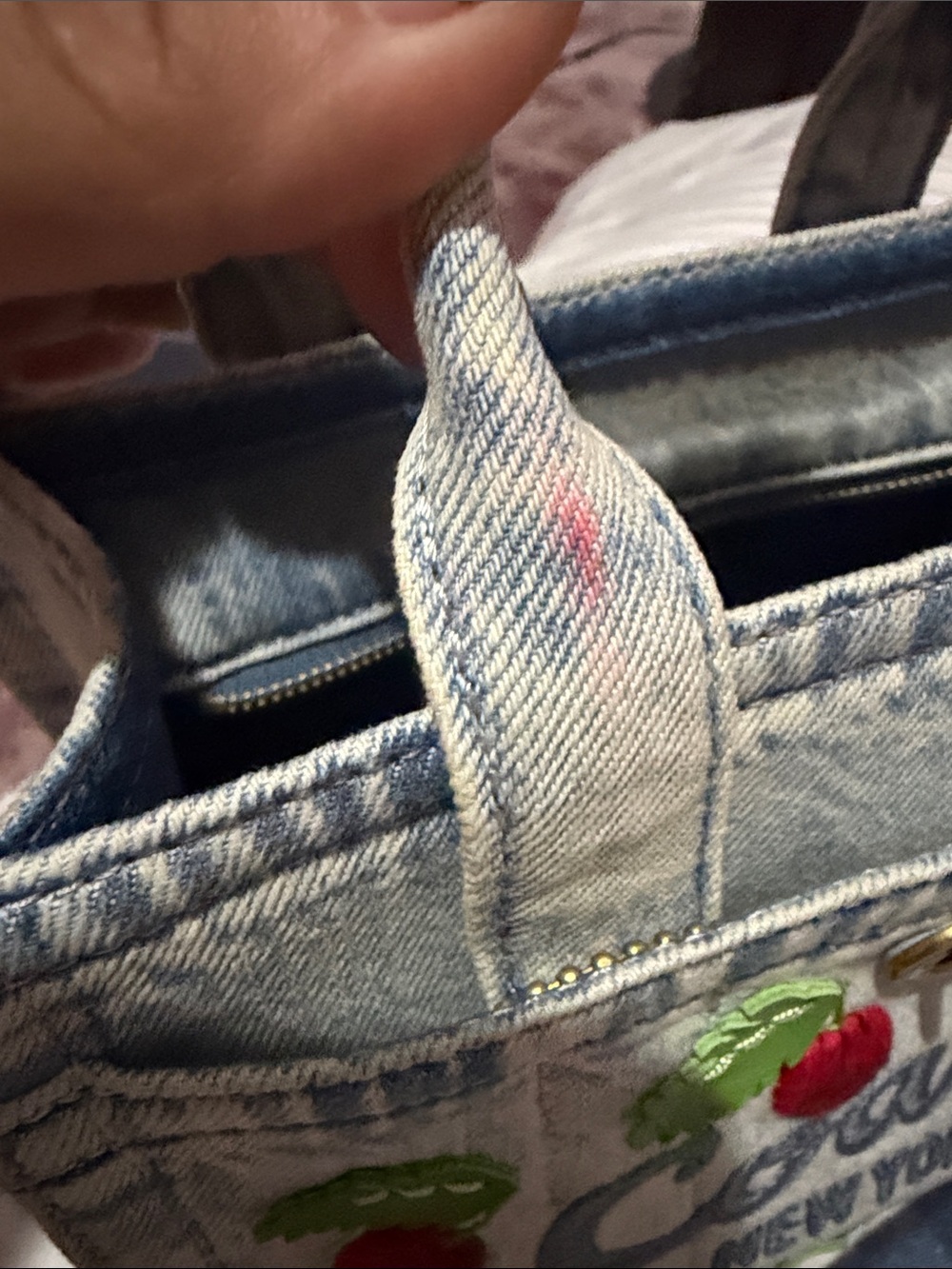 Coach Denim Cherry Embroidered Tote - Picture 3 of 9